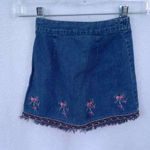 Laura Ashley Mother & Child girls skirt Size 4 years Blue denim Embroidered